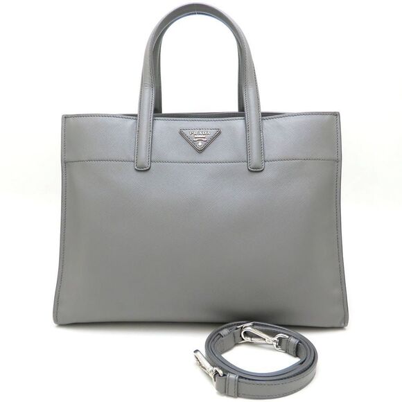 PRADA Gray Leather Saffiano Tote Bag - Picture 1 of 10
